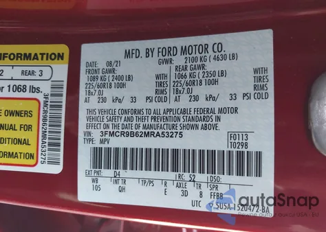 2021 Ford Bronco Sport Big Bend из США, поврежденный, VIN 3FMCR9B62MRA53275